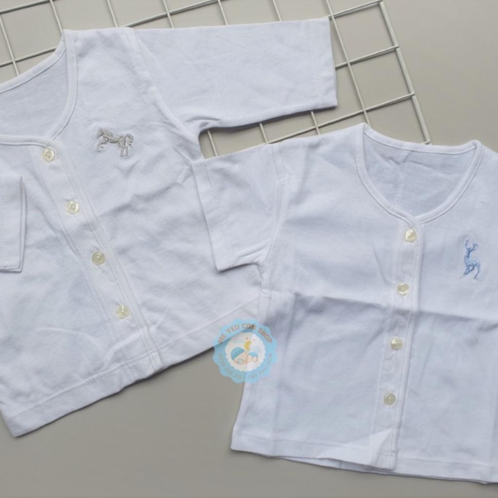 ÁO SƠ SINH COTTON TRẮNG THÊU HÌNH TAY NGẮN/ TAY DÀI CHO BÉ - MIATOP