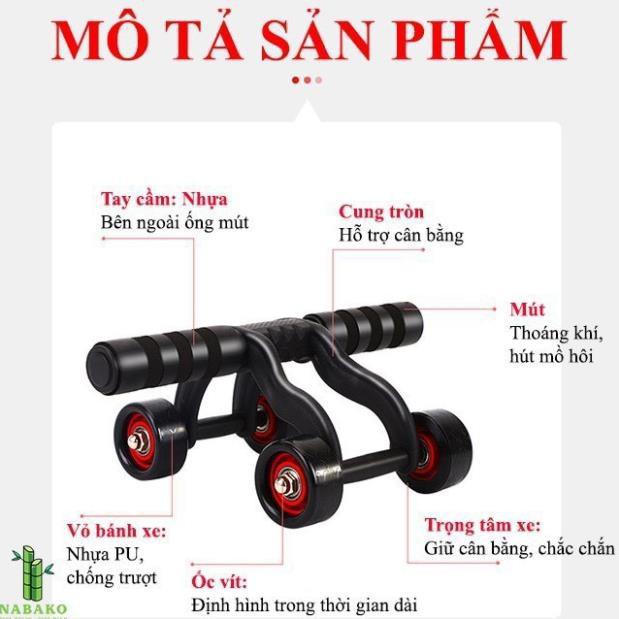 Con Lăn Tập Cơ Bụng 4 Bánh Cao Cấp (Tặng Kèm Thảm Lót)