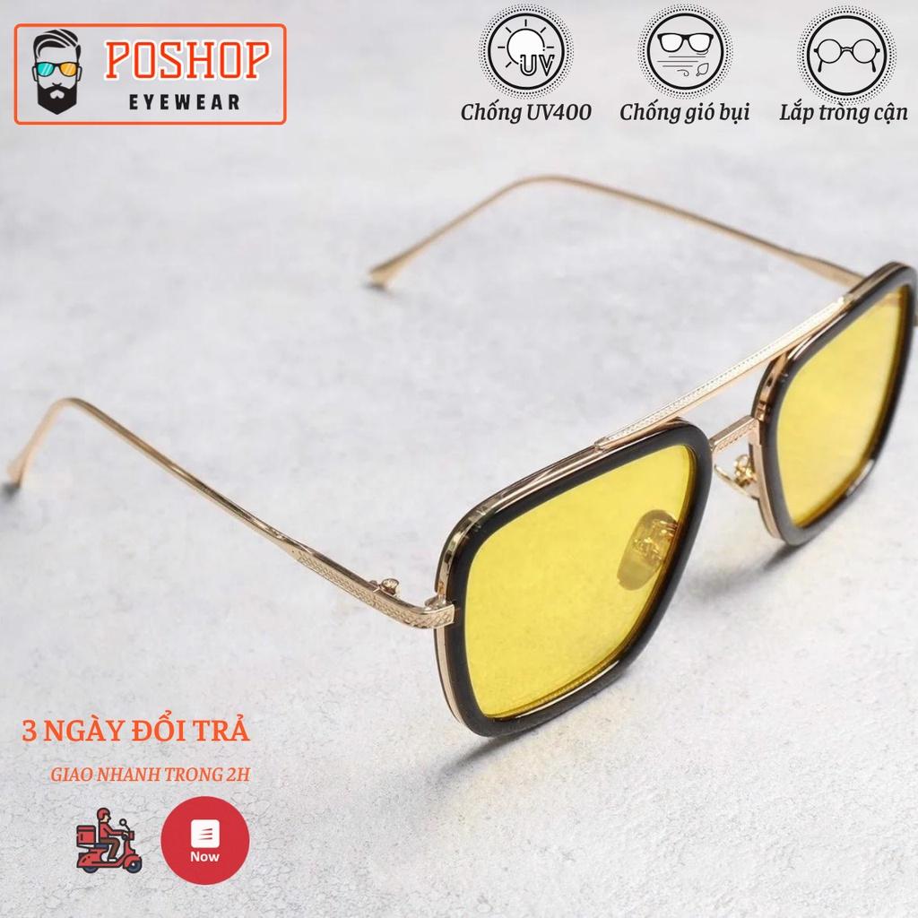 Kính mát nam nữ POSHOP chống UV400 thiết kế mắt vuông dễ đeo màu sắc thời trang EDITH IRON MAN - VÀNG ĐI ĐÊM,BAO DA THƯỜNG