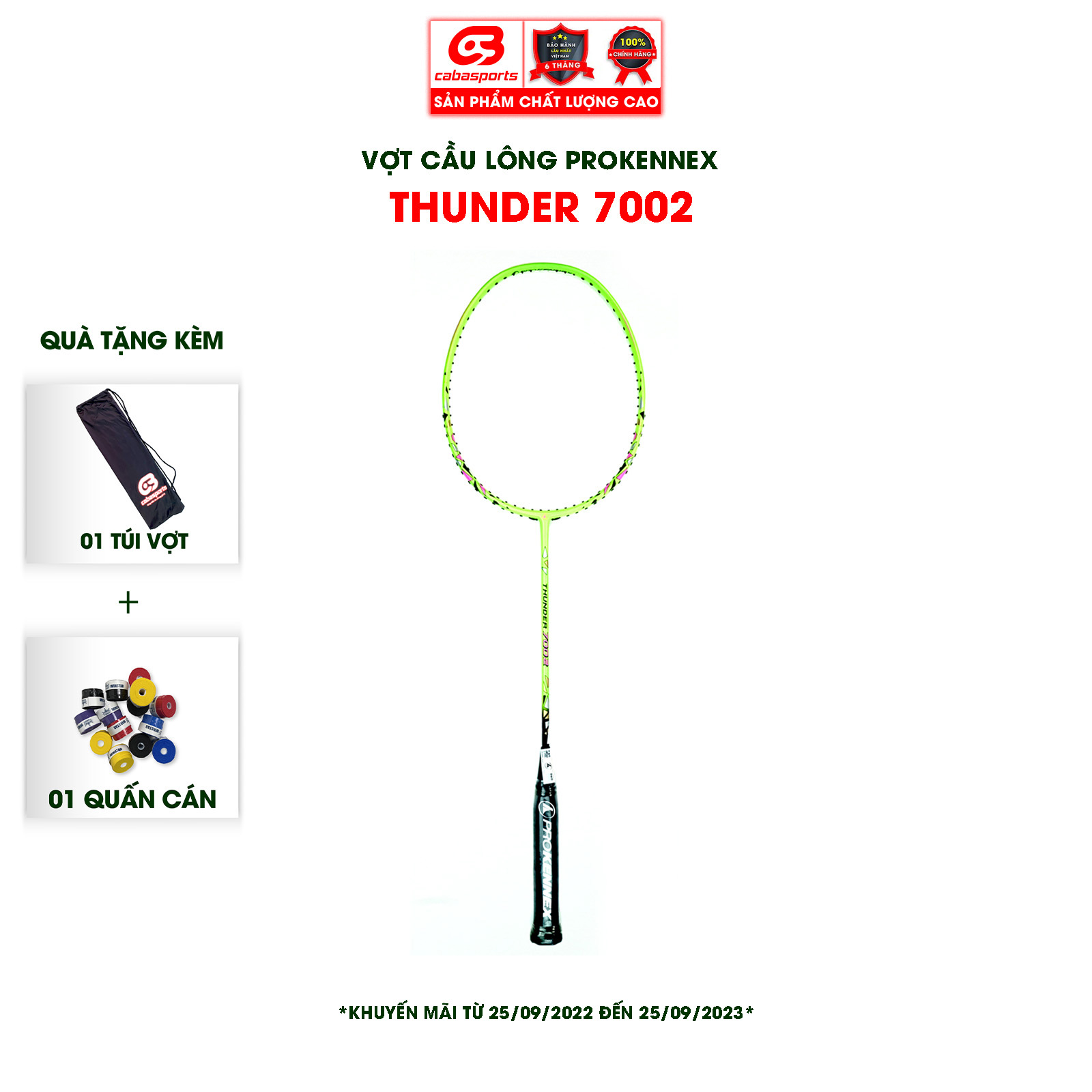 Vợt cầu lông Prokennex THUNDER 7002 GREEN (1 cây) - CHƯA CĂNG LƯỚI