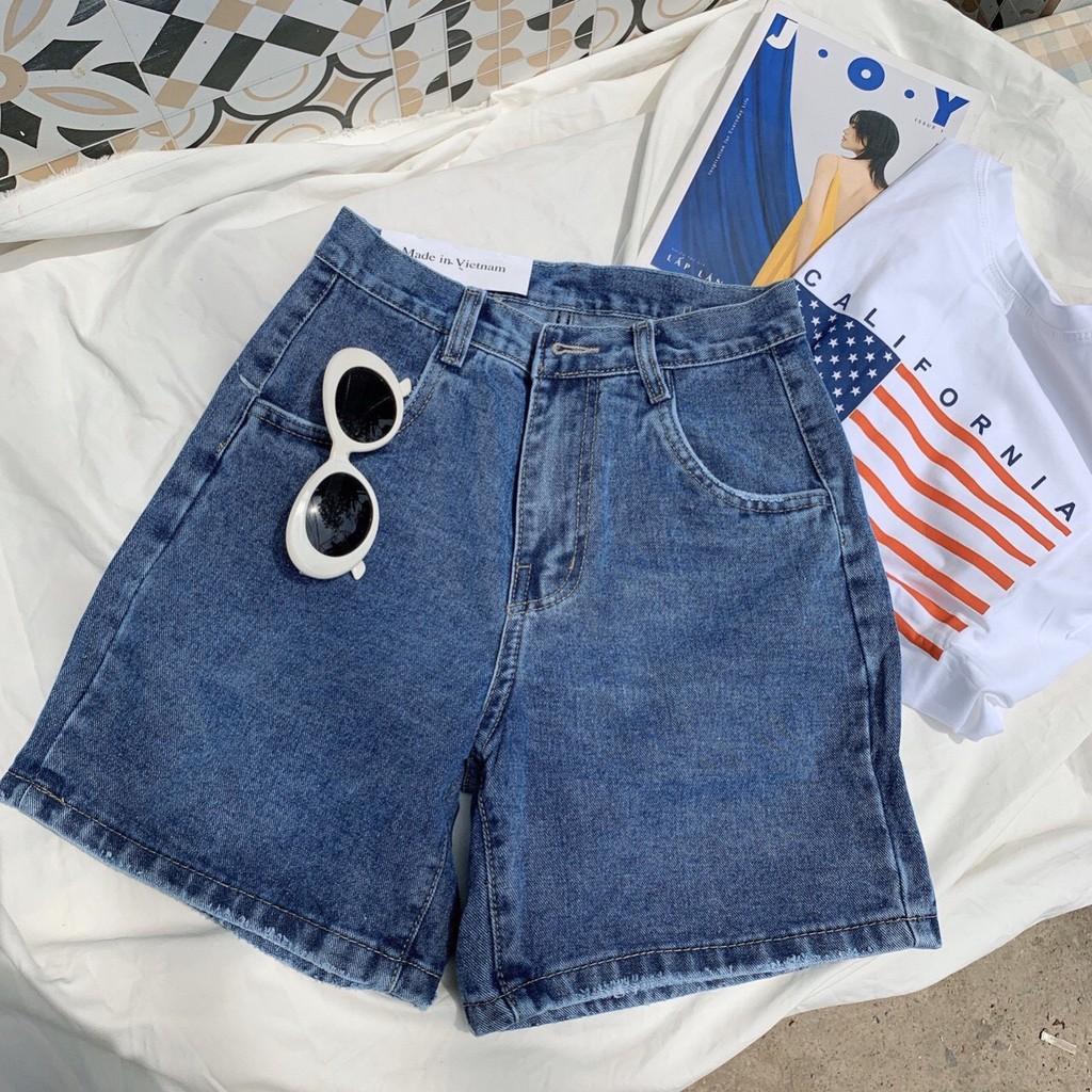 QUẦN SHORT LỬNG JEAN – BÒ NGÓ ĐÙI KIỂU NỮ LƯNG CAO XANH TRƠN 33