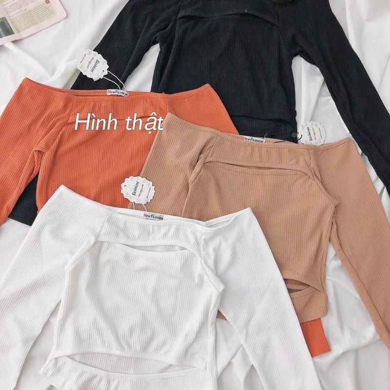 Áo croptop tay dài cut out hở ngực bẹt vai siêu xinh—- B0T