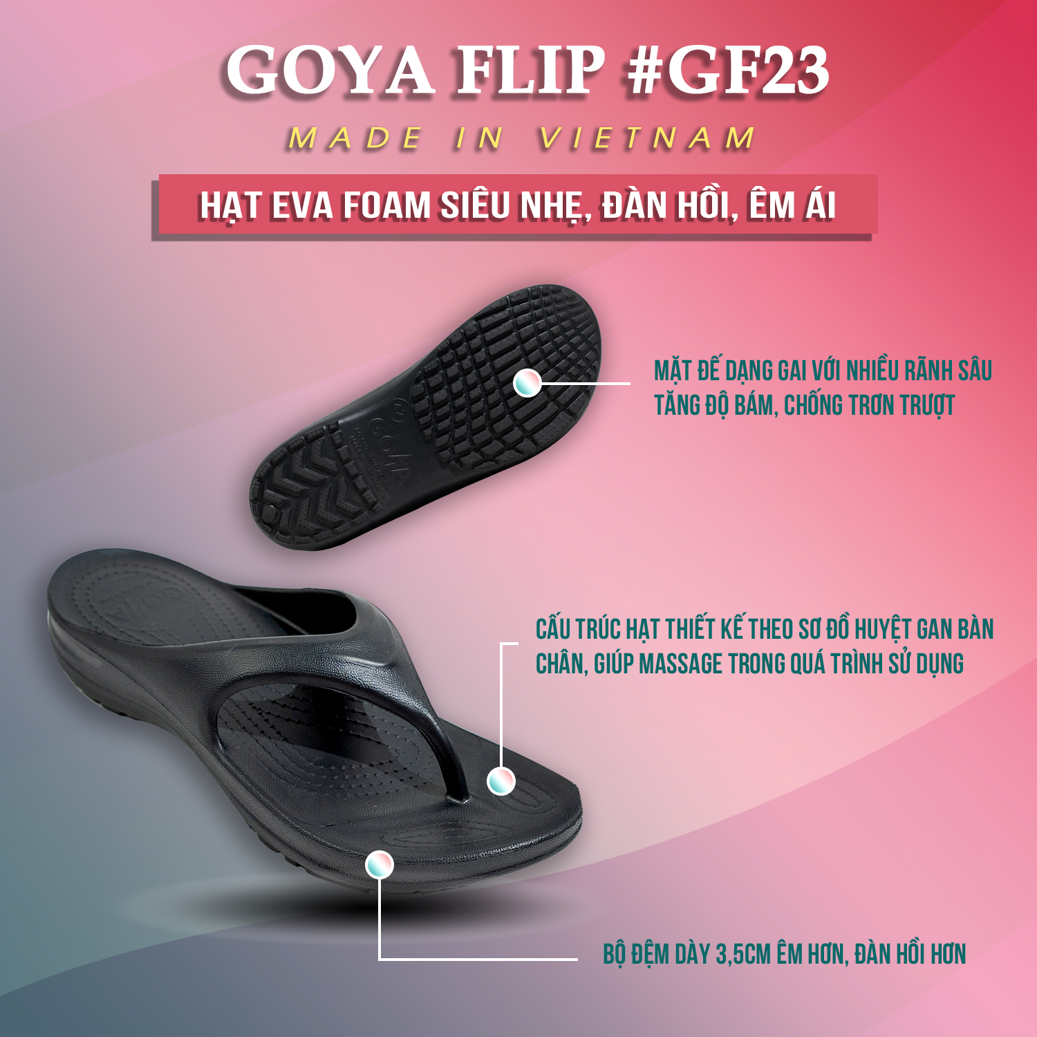[HOT] Dép Thể thao chạy bộ Goya Flip GF23 - Màu Đen