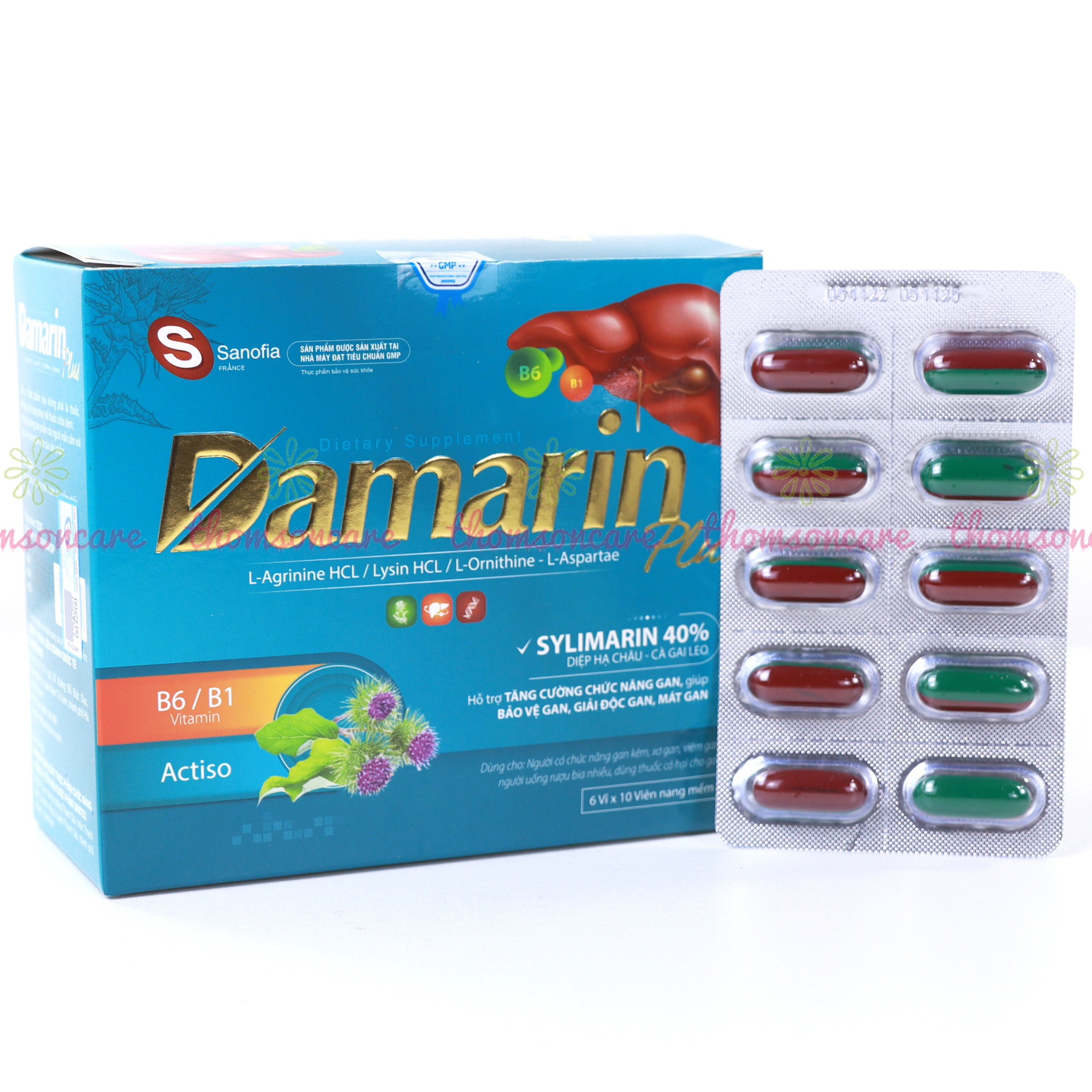 Viên uống bổ gan Damarin Plus - Hỗ trợ giải độc gan, hạ men gan, gan nhiễm mỡ, mát gan từ thảo dược - Hộp 60 viên Thomsoncare