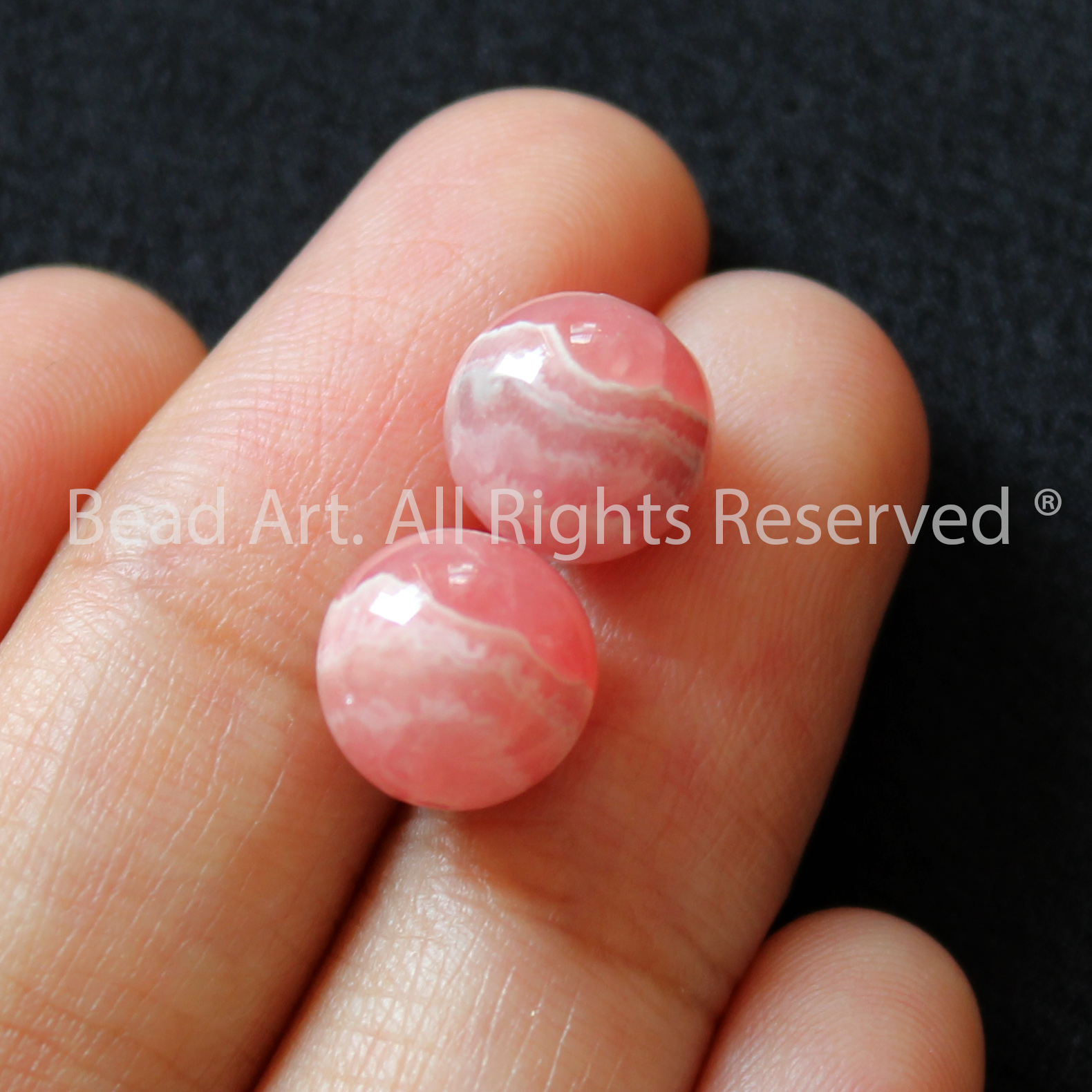 9MM Đá Đào Hoa Tự Nhiên Màu Hồng, Rhodochrosite Loại AA Vân Trắng, Đá Phối Vòng Tay Phong Thuỷ, Chuỗi Hạt, Mệnh Hoả, Thổ - Bead Art