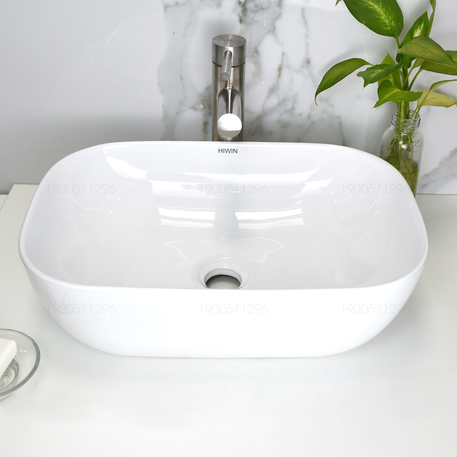 Chậu lavabo trắng sứ dương bàn cao cấp Hiwin LP-6014