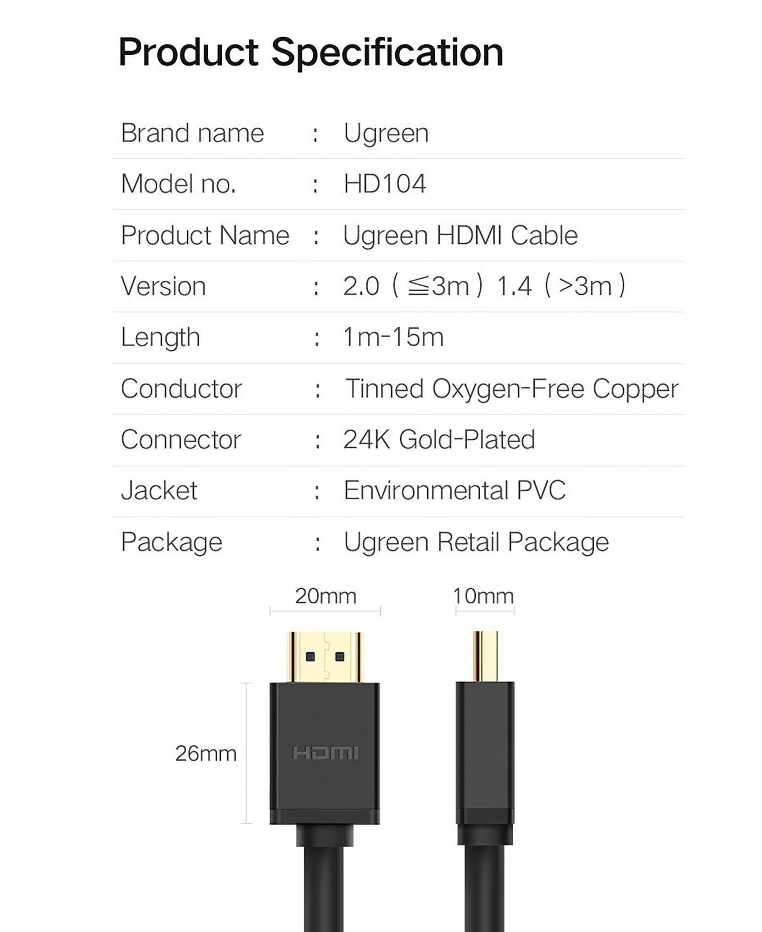 Cáp HDMI V1.4 Ethernet dài 50M chính hãng Ugreen 40592 - Hàng Chính Hãng