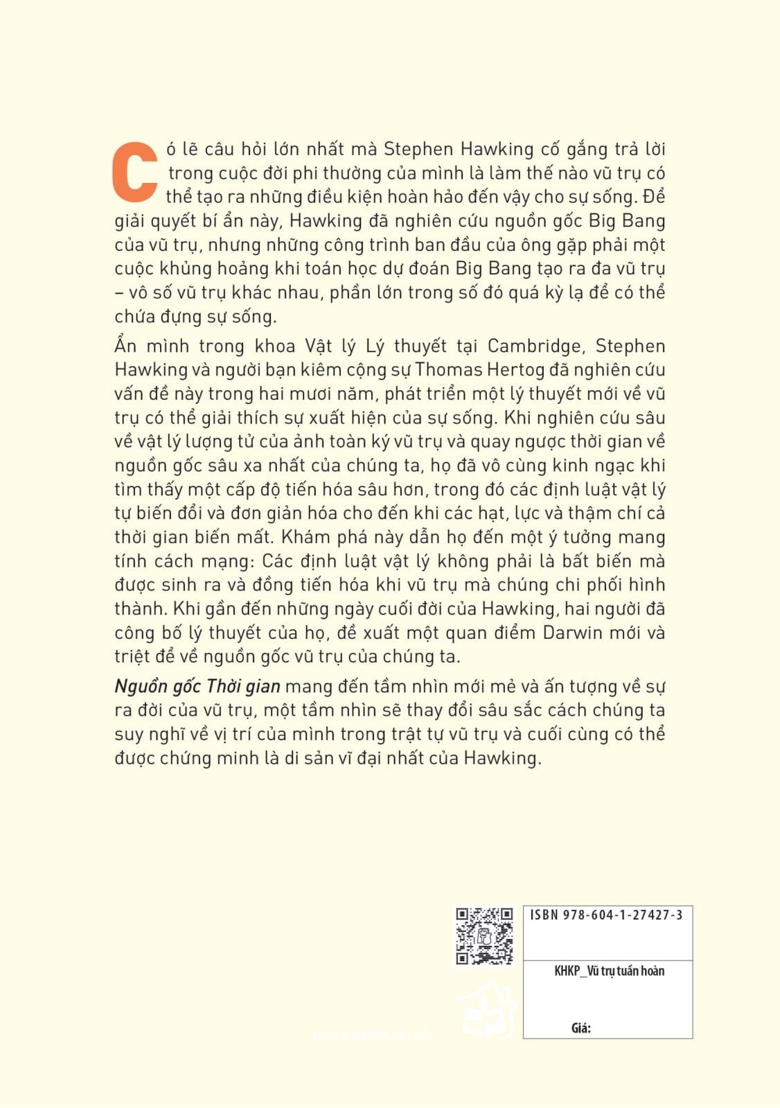 Sách - Khoa Học Khám Phá - On The Origin Of Time - Nguồn Gốc Thời Gian - Lý Thuyết Cuối Cùng Của Stephen Hawking