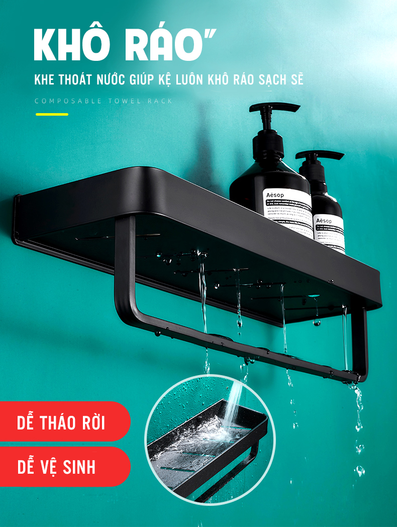 Combo 2 Kệ Nhà Tắm Cao Cấp Hiện Đại Phong Cách Bắc Âu Dán Tường Không Khoan Tường