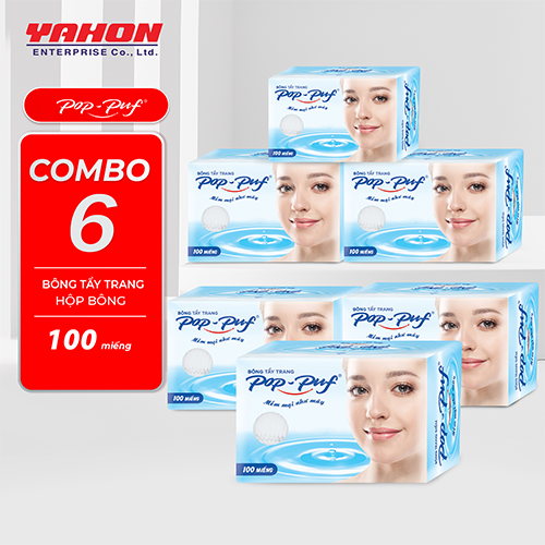 Combo 6 Hộp Bông Tẩy Trang Ép Biên POP-PUF, 100 Miếng/Hộp