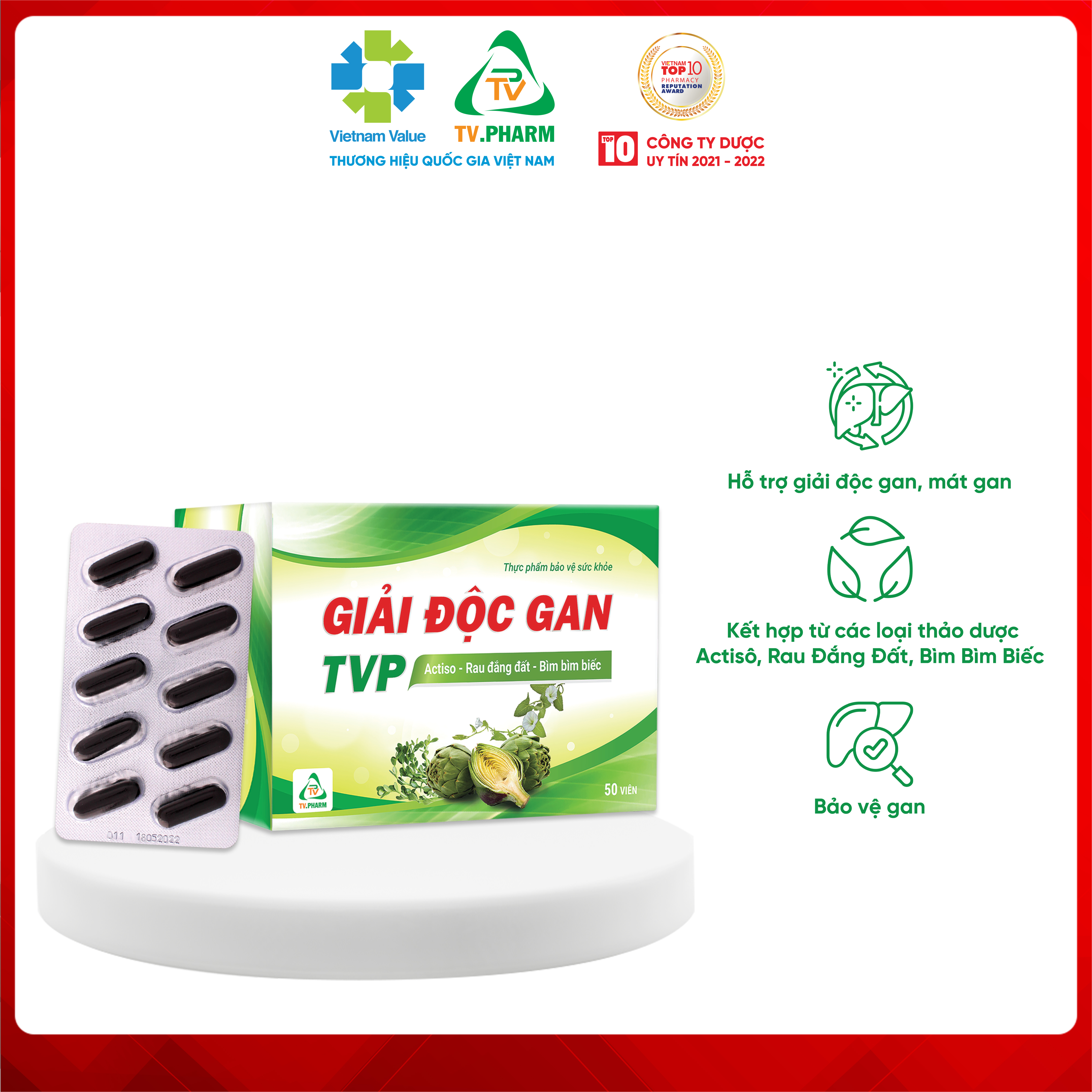 Thực phẩm bảo vệ sức khỏe GIẢI ĐỘC GAN TVP - Hỗ trợ giải độc gan, mát gan, bảo vệ gan