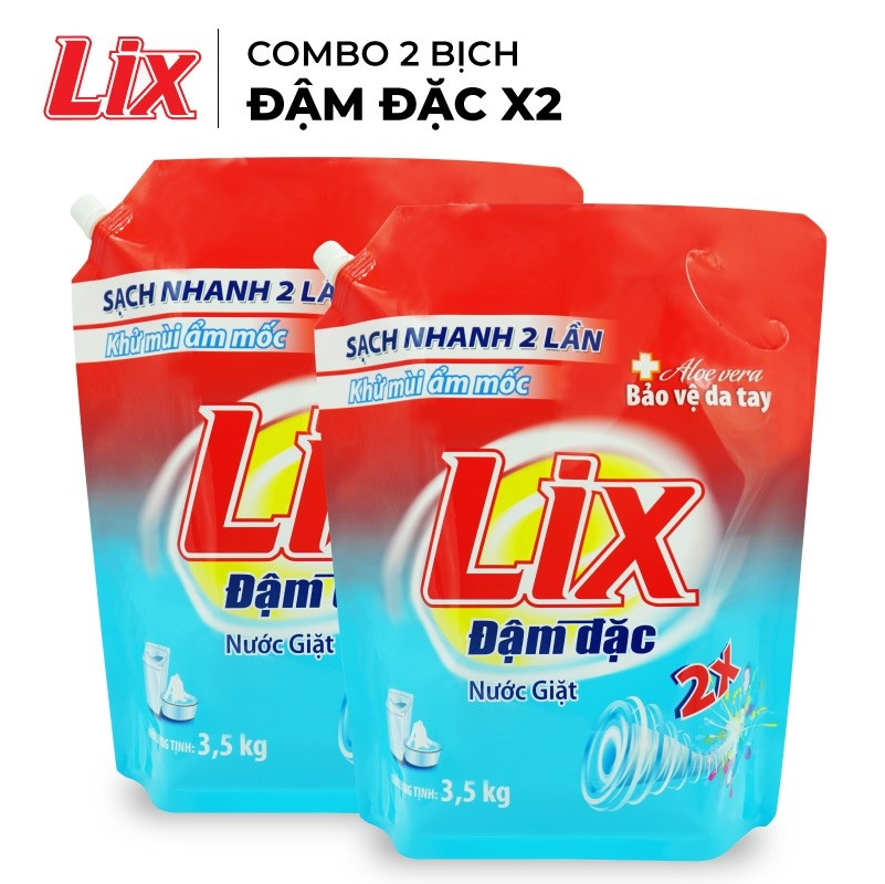 Combo 2 Túi nước giặt Lix đậm đặc Hương Hoa 3.5Kg - Tẩy Sạch Cực Mạnh Vết Bẩn - 2C-NG350