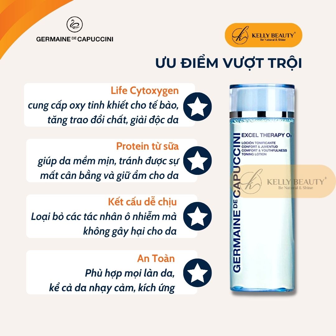 Nước Cân Bằng Thanh Lọc Da Germaine Excel Therapy O2 Comfort &amp; Youthfulness Toning Lotion | Kelly Beauty