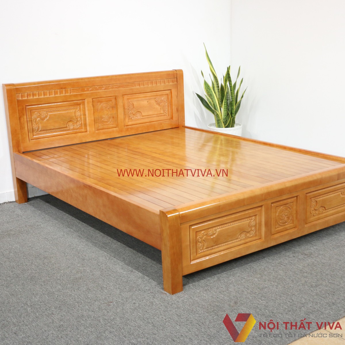 Giường Ngủ Gỗ Sồi Nga Vạt Phản Màu Cánh Gián Giá Rẻ