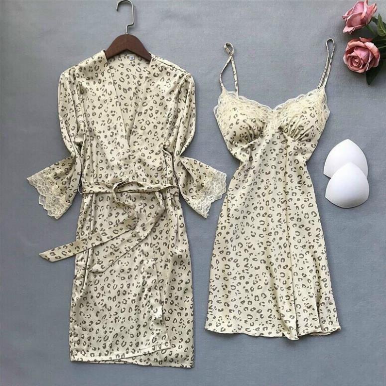 Váy Ngủ Sexy 2 Dây Phối Ren - Áo Choàng Ngủ KIMONO Lụa Satin Cao Cấp  *