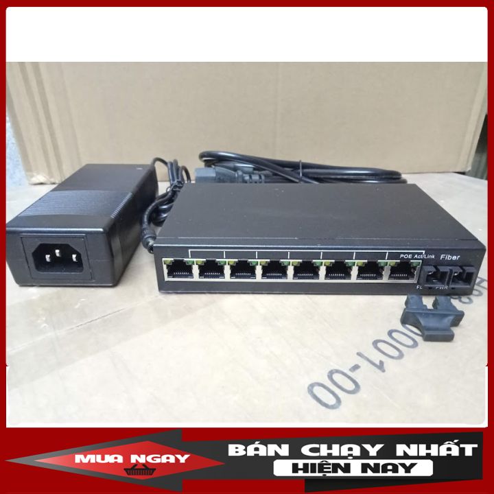 Bộ chia mạng 8 cổng (switch Poe) + 1 cổng quang Fiber hỗ trợ cho camera IP Poe