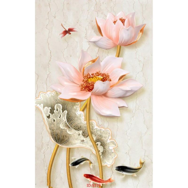 Tranh dán tường Tranh Sen cá cửu ngư thanh lịch, Tranh dán tường 3d hiện đại