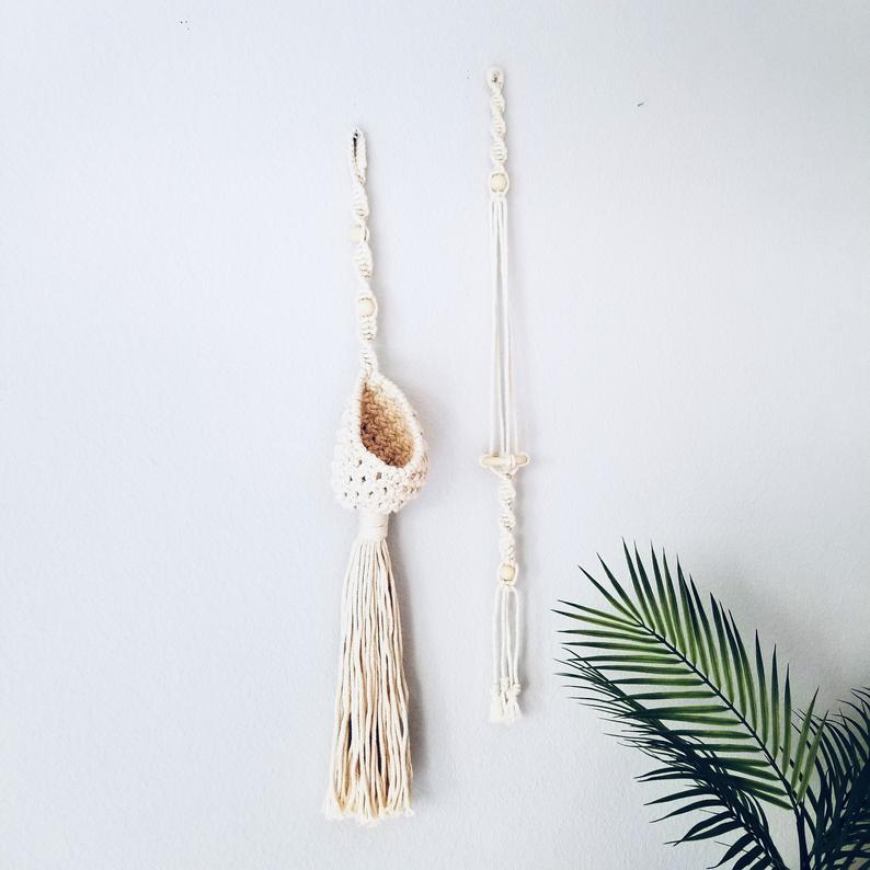 Set 2 giỏ treo và dây treo cây không khí trang trí Macrame wall hanging air planter M206