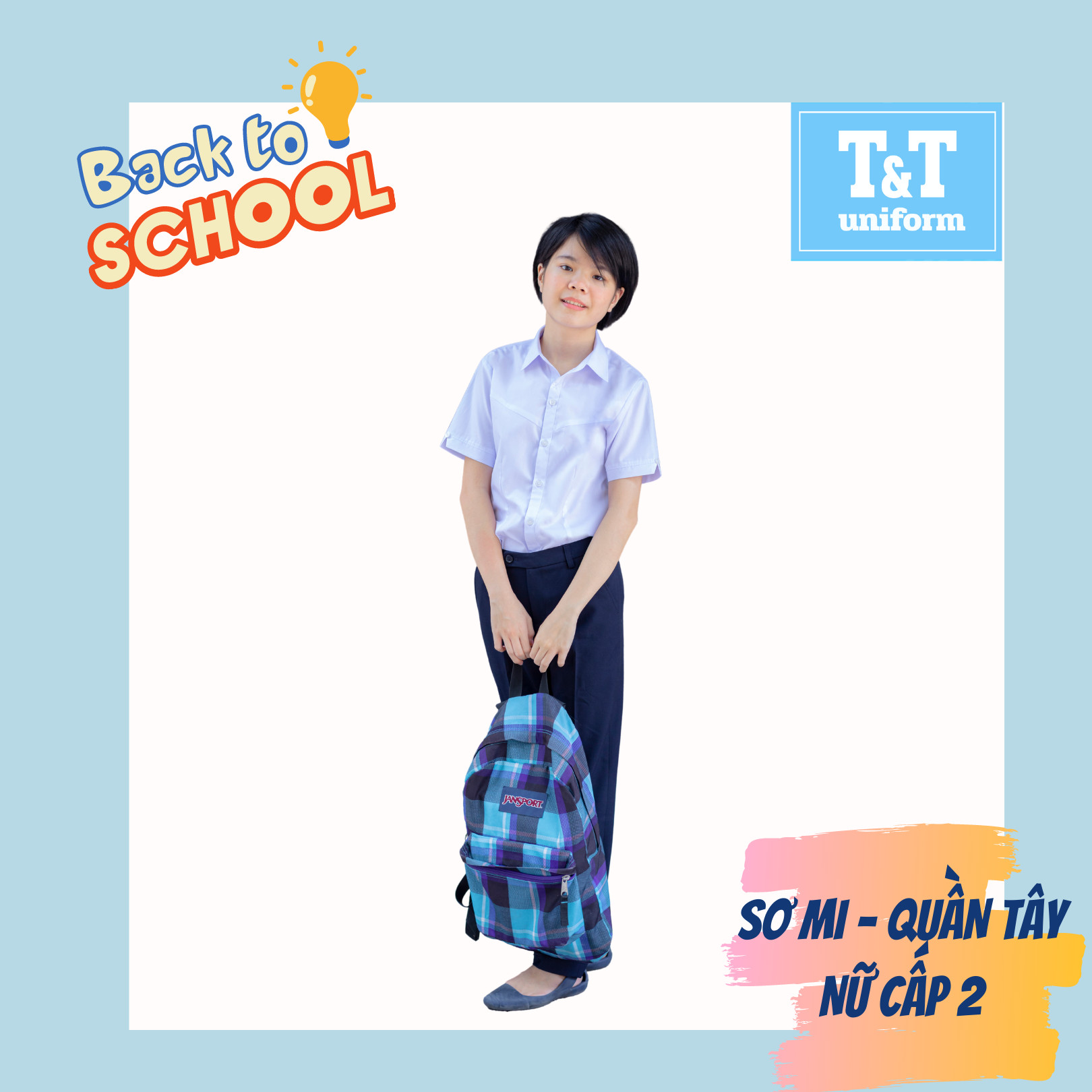 Áo sơ mi nữ ĐỒNG PHỤC HỌC SINH T&T cấp 2-3 cổ nhọn màu trắng