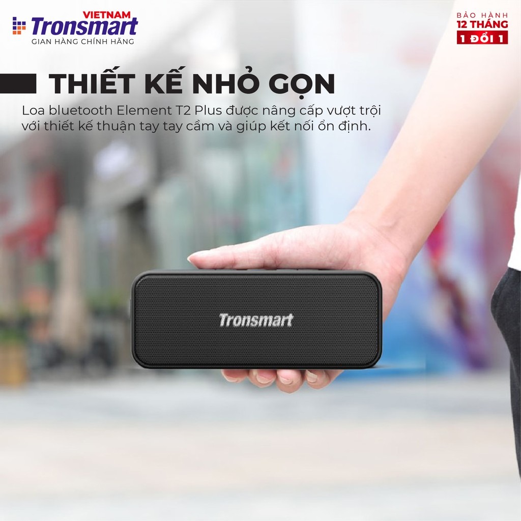 Loa Bluetooth Tronsmart Element T2 Plus 20W, BT 5.0, Chống nước IPX7, Âm thanh vòm 360 - Hàng Chính Hãng