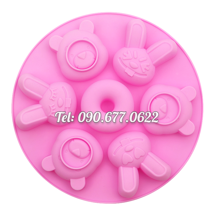 Khuôn silicone làm bánh, rau câu, socola 7 thỏ con, gấu Pooh – Mã số 1417