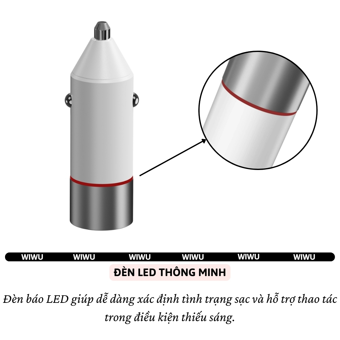 Tẩu củ sạc nhanh xe hơi ô tô PD 60W 2 Type-C USB-A QC3.0 hiệu WIWU Mars cho iphone 16 15 14 13 12 iPad Vivo Oppo samsung Macbook - hàng nhập khẩu