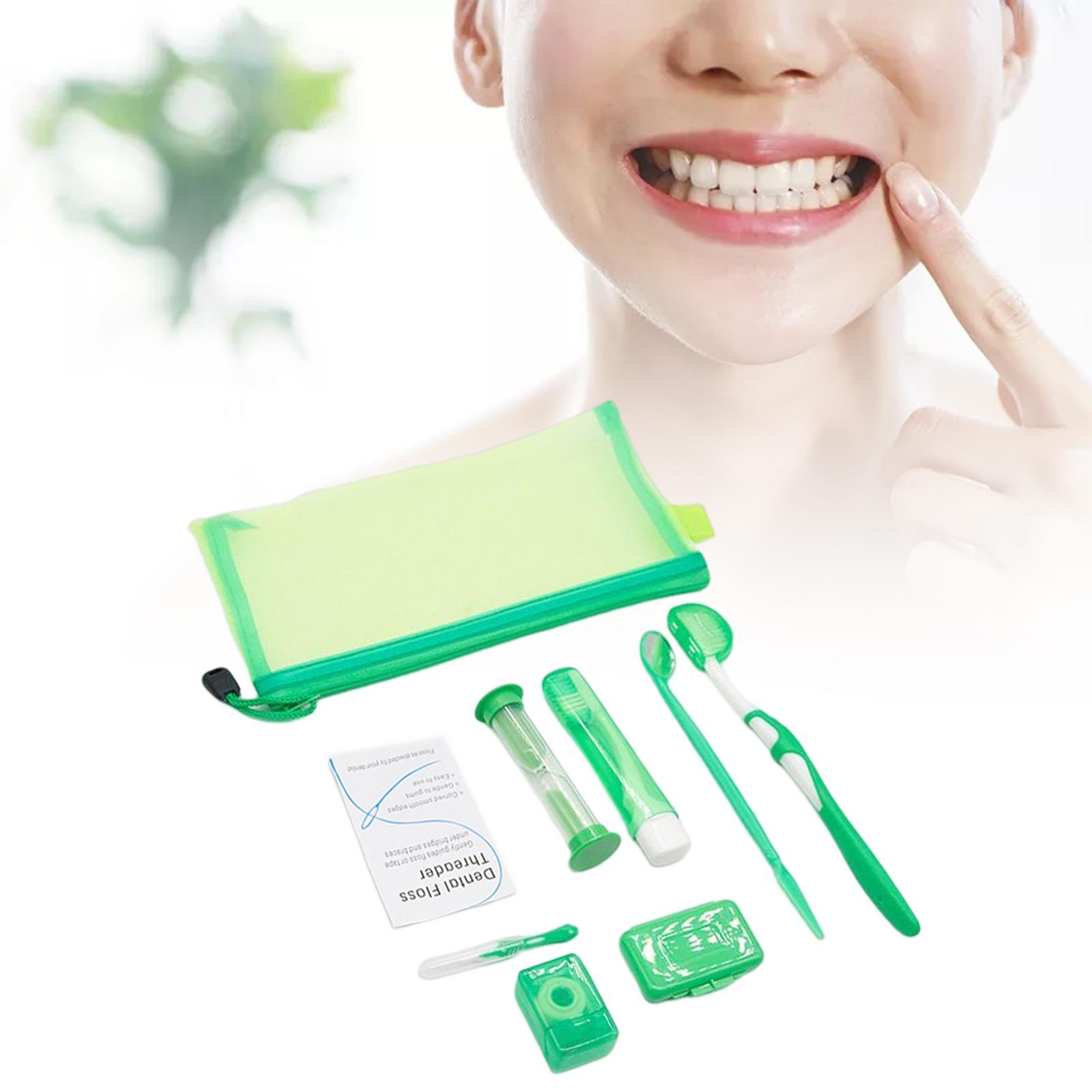 8Pcs  Care Kit Mouth Mirror Waxing Hourglass Timer  Cleaning Green