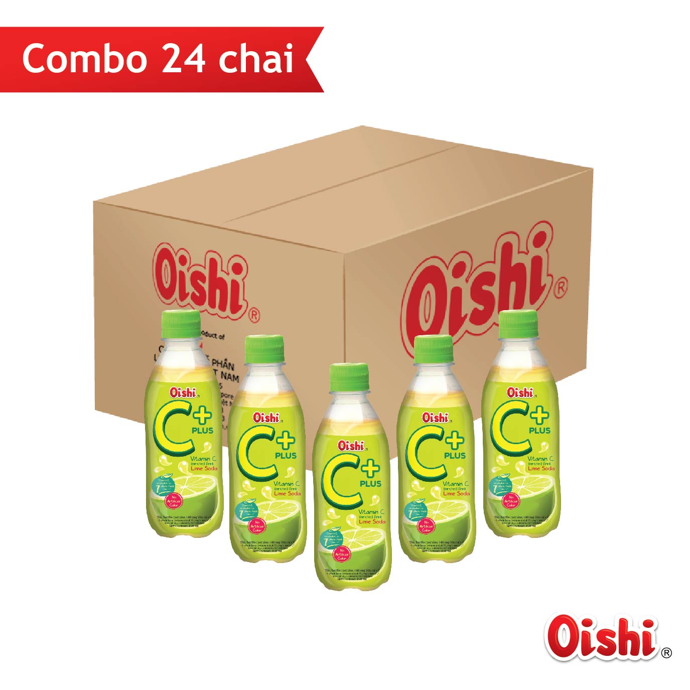 Combo 24 chai Oishi Nước Soda Chanh C+ (350ml/chai)