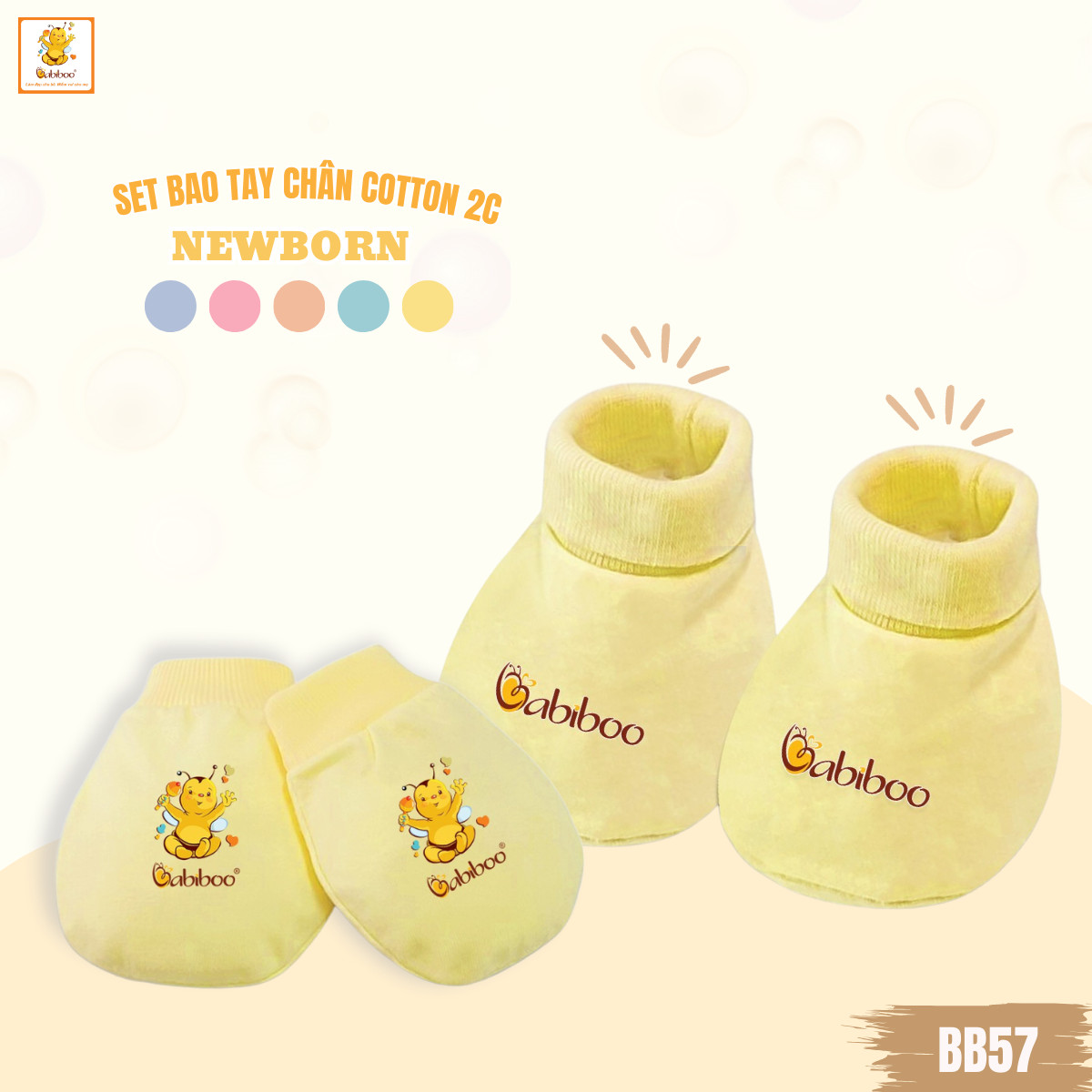 Bao tay bao chân cho bé sơ sinh BABIBOO chất vải cotton mềm mịn , thấm hút mồ hôi BB57 (1 set/ bao tay-bao chân )