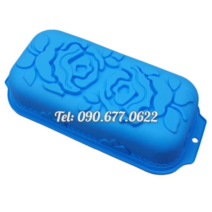 Khuôn silicone làm bánh, rau câu, bánh mì hình chữ nhật hoa hồng đôi kèm lá – Loại 29 cm - Mã số 1109