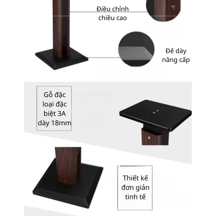 Bộ 2 Chân Loa Gỗ E1-65 Tăng Giảm Được Chiều Cao, Bệ Đỡ Loa Chống Rung