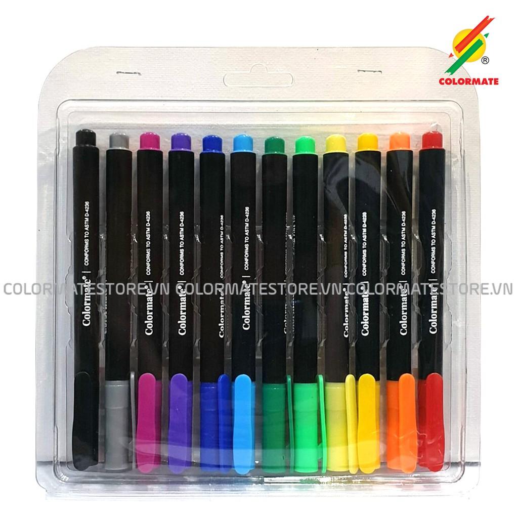 Bút lông màu Perma Marker, bút lông kim bộ 12 màu - COLORMATE