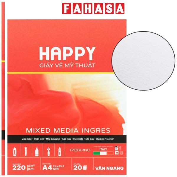 Sổ Vẽ Mỹ Thuật Gáy Keo Đa Chất Liệu A4 - Happy Mix Media Ingres - Vân Ngang - 220gsm (20 Tờ)