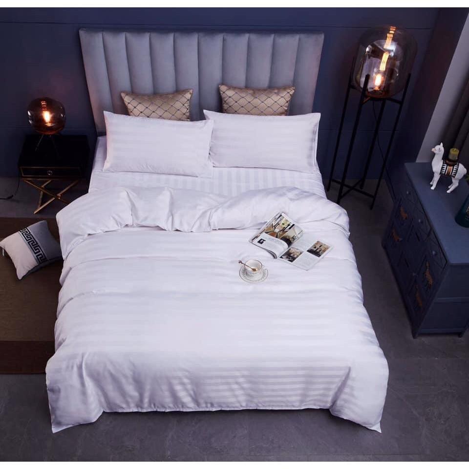Bộ Vỏ Chăn Drap Gối COTTON SỌC 3F Vải Cotton Lụa Bóng Hàng Chuyên Cho Gia Đình Và Khách Sạn