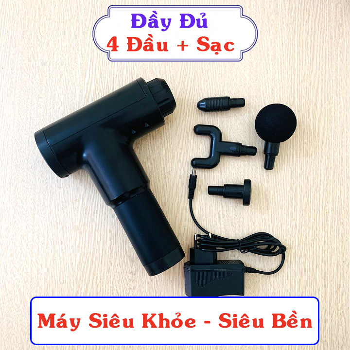 S.úng Massage Gun 4 Đầu 6 Chế Độ Rung