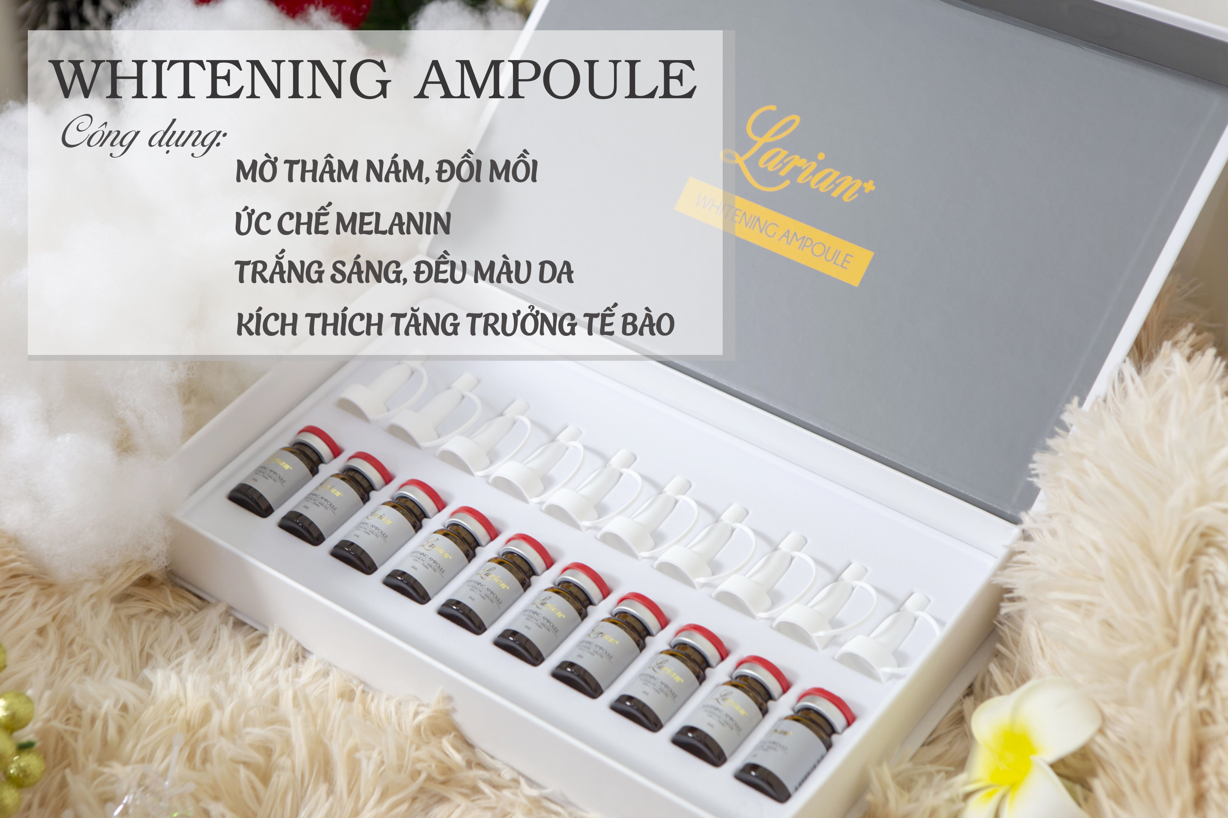 Set 10 Tế bào gốc hỗ trợ điều trị nám, tàng nhang Whitening Ampoule Larian 8ml