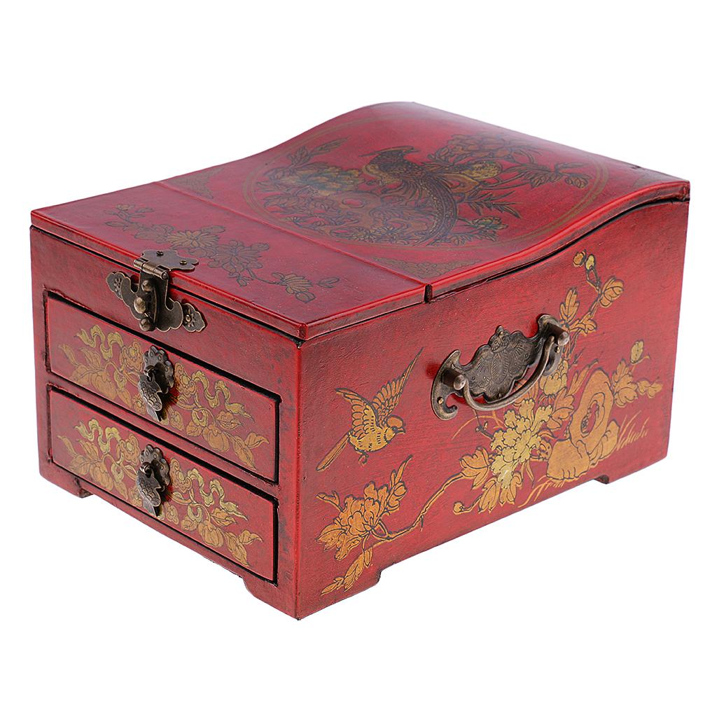 Vintage Wooden Dresser Chest 2 Drawer 1 Mirror for Jewelry Necklace Storage Case
