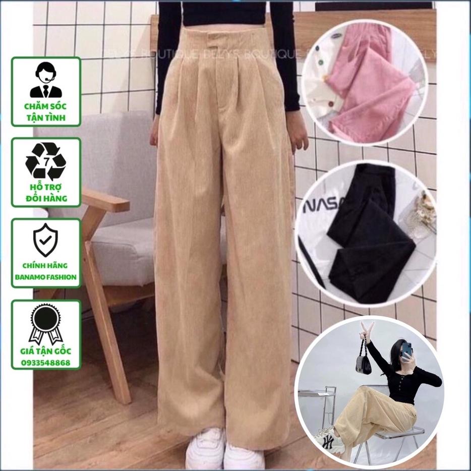 Quần ống rộng nữ chất nhung tăm quần sớ ống xuông cạp khóa dài 100cm thời trang Banamo Fashion 952