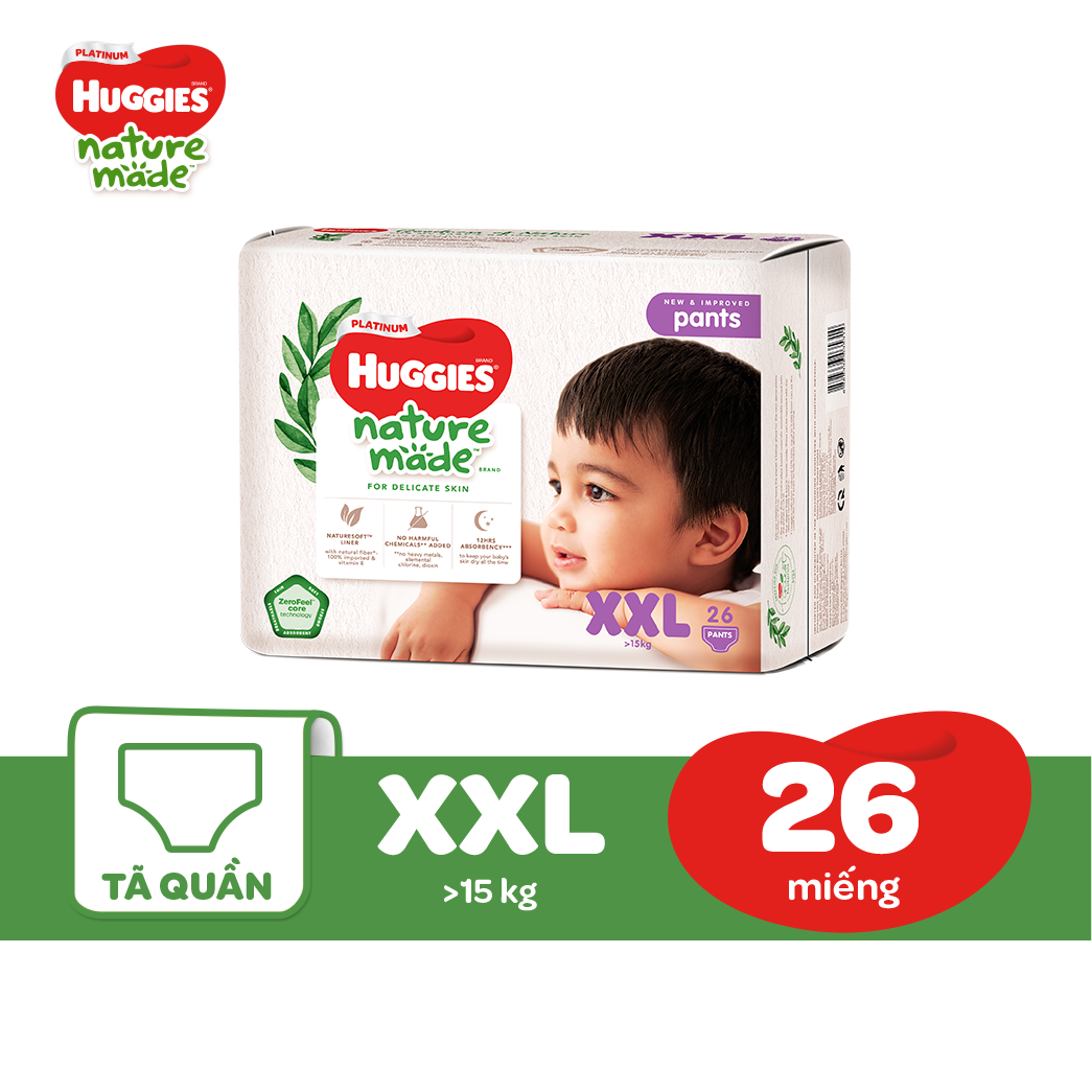 Tã Quần Siêu Cao Cấp Huggies Platinum Nature Made XXL26 (26 Miếng)