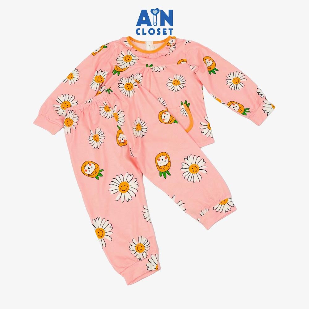 Bộ quần áo Dài bé gái họa tiết Cúc Dứa Hồng thun cotton - AICDBGQELEA3 - AIN Closet