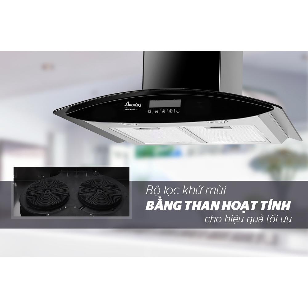 Máy hút mùi kính cong Sunhouse APEX APB6680-70C, Công suất motor 200W, Điều khiển cảm ứng, Có than hoạt tính khử mùi, Hàng chính hãng - Bảo hành 18 tháng tại nhà