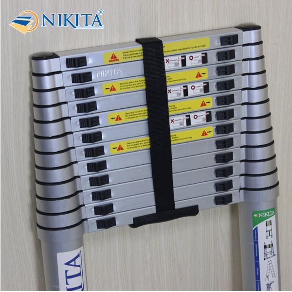 Thang rút đơn đai nhôm bền bỉ, ống thang dày chắc, chân thang chống trượt, chính hãng Nikita