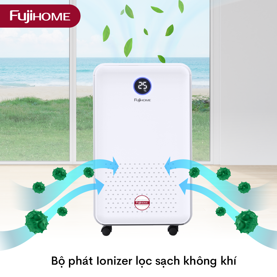 Máy hút ẩm lọc không khí 40m2 Fujihome DH16W, 16 Lít/ ngày, kết nối Wifi điều khiển qua App, đèn cảm biến chất lượng độ ẩm- Hàng chính hãng