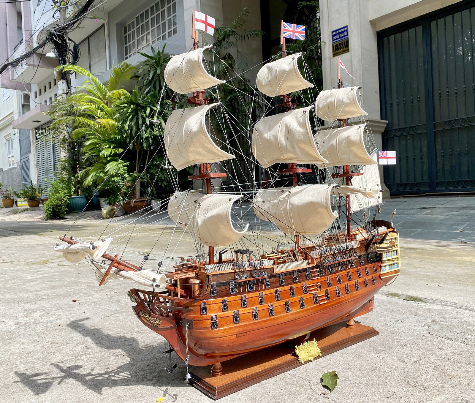 Thuyền buồm gỗ phong thủy Victory dài 90cm lắp ráp sẵn, mô hình tàu cổ châu âu trang trí văn phòng làm việc gỗ tự nhiên