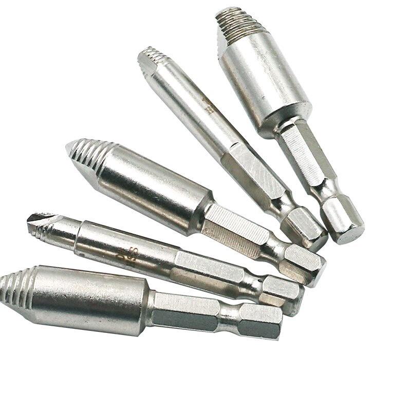 5Pcs Damaged Screw Remover 1/4"Hex Shank Hss Broken Breakage Head Stripped Screw Bolt Remover Extractor
