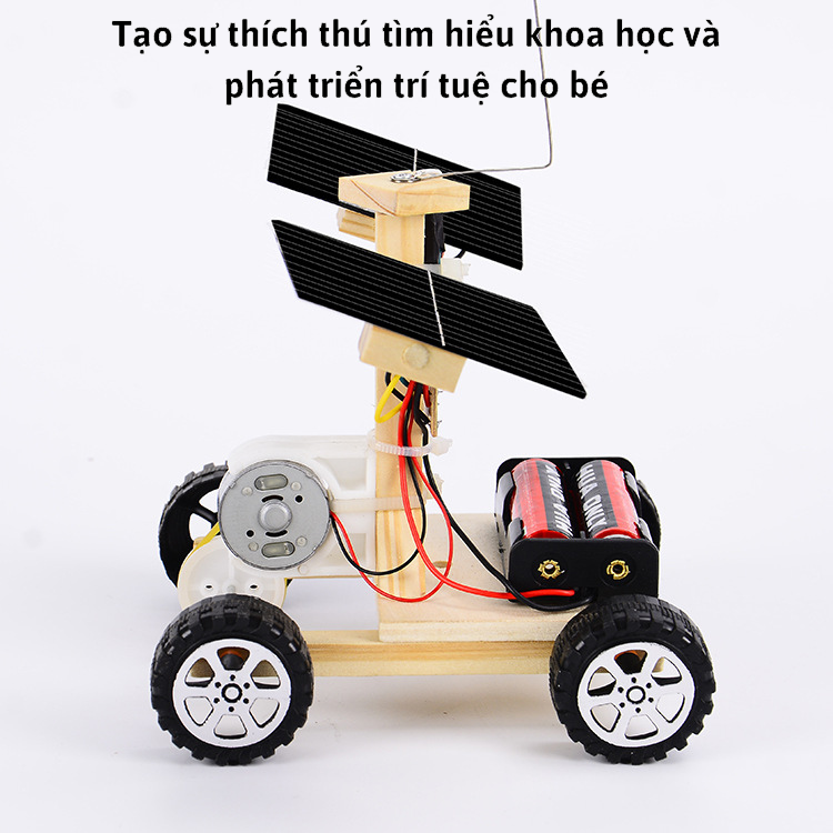 Đồ chơi khoa học tự làm xe đua điều khiển từ xa chạy bằng PIN năng lượng mặt trời bằng gỗ cho bé