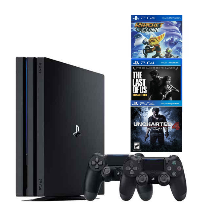 Combo Máy Chơi Game Ps4 Pro 1tb Model CUH -7218b Kèm 3 Game Uncharted 4 ,The Last Of Us ,Ratchet &amp;amp; Clank-2 Tay Cầm - Hàng chính hãng