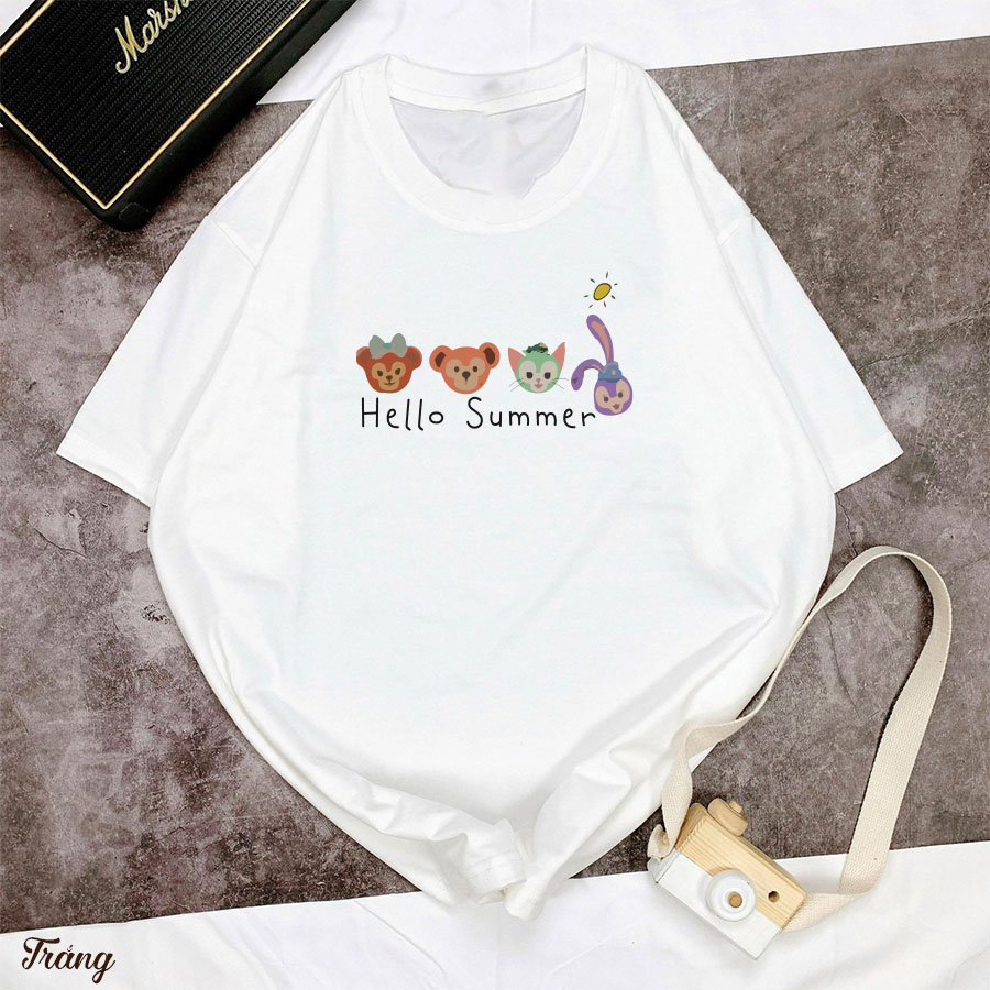Áo Thun Nữ Tay Lỡ Màu Hồng In Icon Thú Cưng Hoạt Hình Hello Summer Local Brand DLX Áo Phông Nữ Đẹp