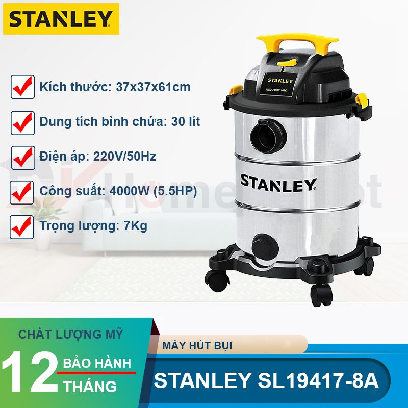 Máy Hút Bụi Công Nghiệp Hút Khô Và Ướt USA Stanley SL19417-8A - 30 lít/ Công suất 4000W (5.5HP) - Hàng Chính Hãng