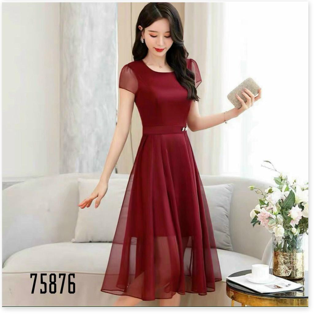 ĐẦM VOAN CHIFFON,CHẤT LIỆU VÃI THOÁNG MÁT,THIẾT KẾ HỌA TIẾT TRƠN NHƯNG KHÔNG KÉM PHẦN SANG TRỌNG LANA FASHION